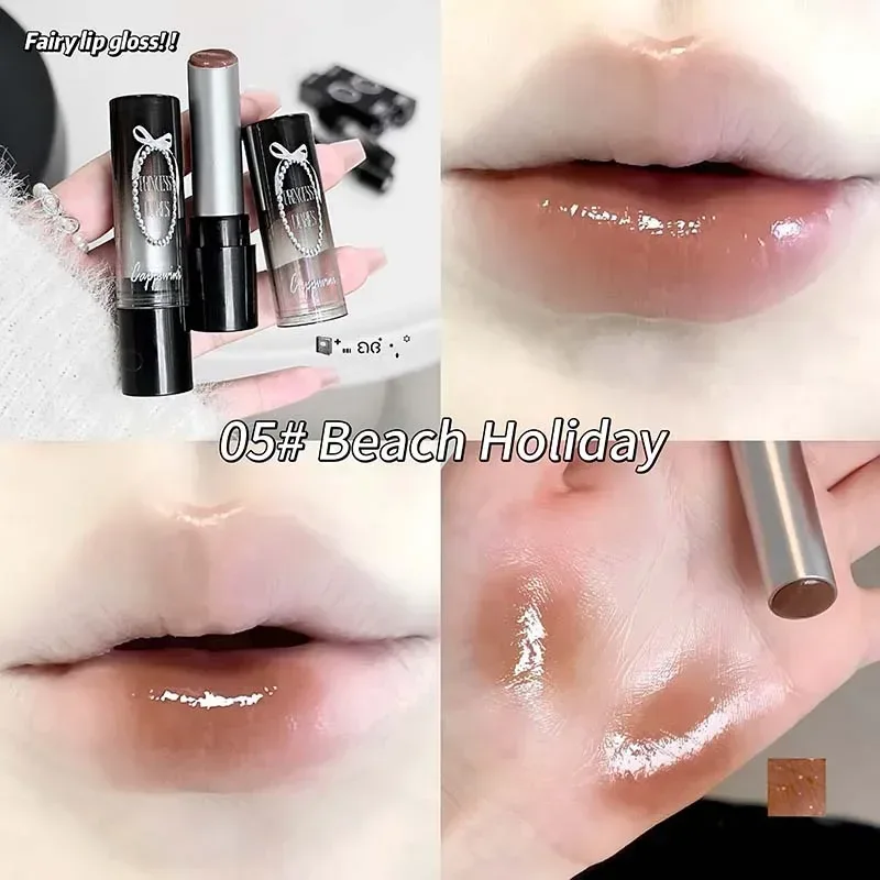 Kaca Cermin Kristal Merah Jambu Pepejal Lip Gloss Tiub Bulat Gincu Air Ringan Jeli Jelas Sapuan Bibir Coklat Bogel Pelembap Bibir — image 14