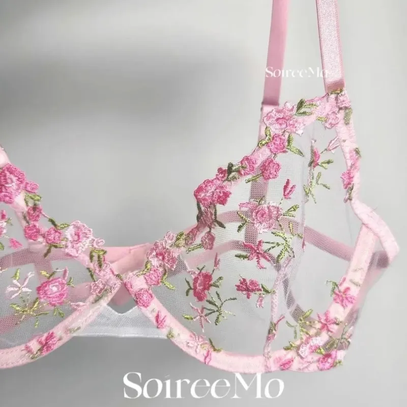 Sexy French Lingerie Set Floral Embroidery Sheer Mesh Bra with Soft Underwire Comfort Support for Large Bust CA S-XL MOYISU Bras — image 9