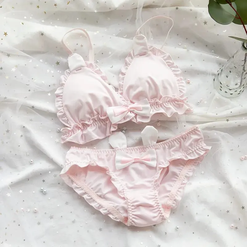 Japanse zachte meisjesbeha set schattig katje pootontwerp melkzijde stof draadvrije driehoekige cup dameslingerie — image 6