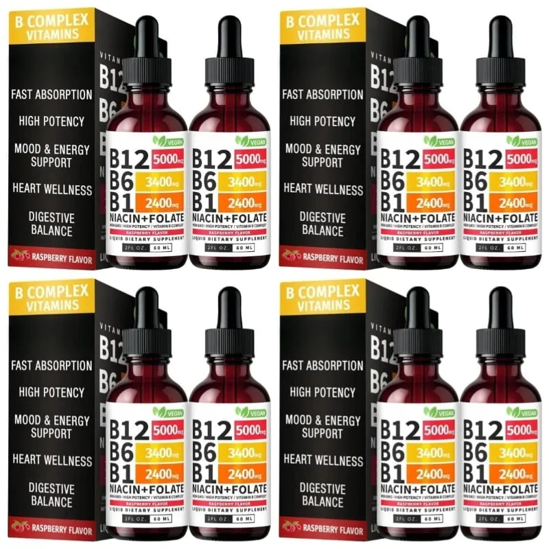 B12 B6 B1 Niacin Folate Liquid Sublingual Vegan B-Complex Drops for Daily Energy and Focus Support Raspberry for Men Women 60 ML — image 10