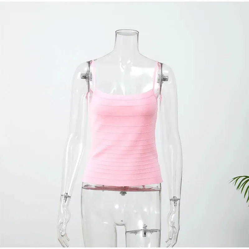 Women Sexy Solid Bandage Top Square Neck Striped Spaghetti Strap Corset Sleeveless Bodycon 2026 Summer Lady Party Fashion Vest — image 7