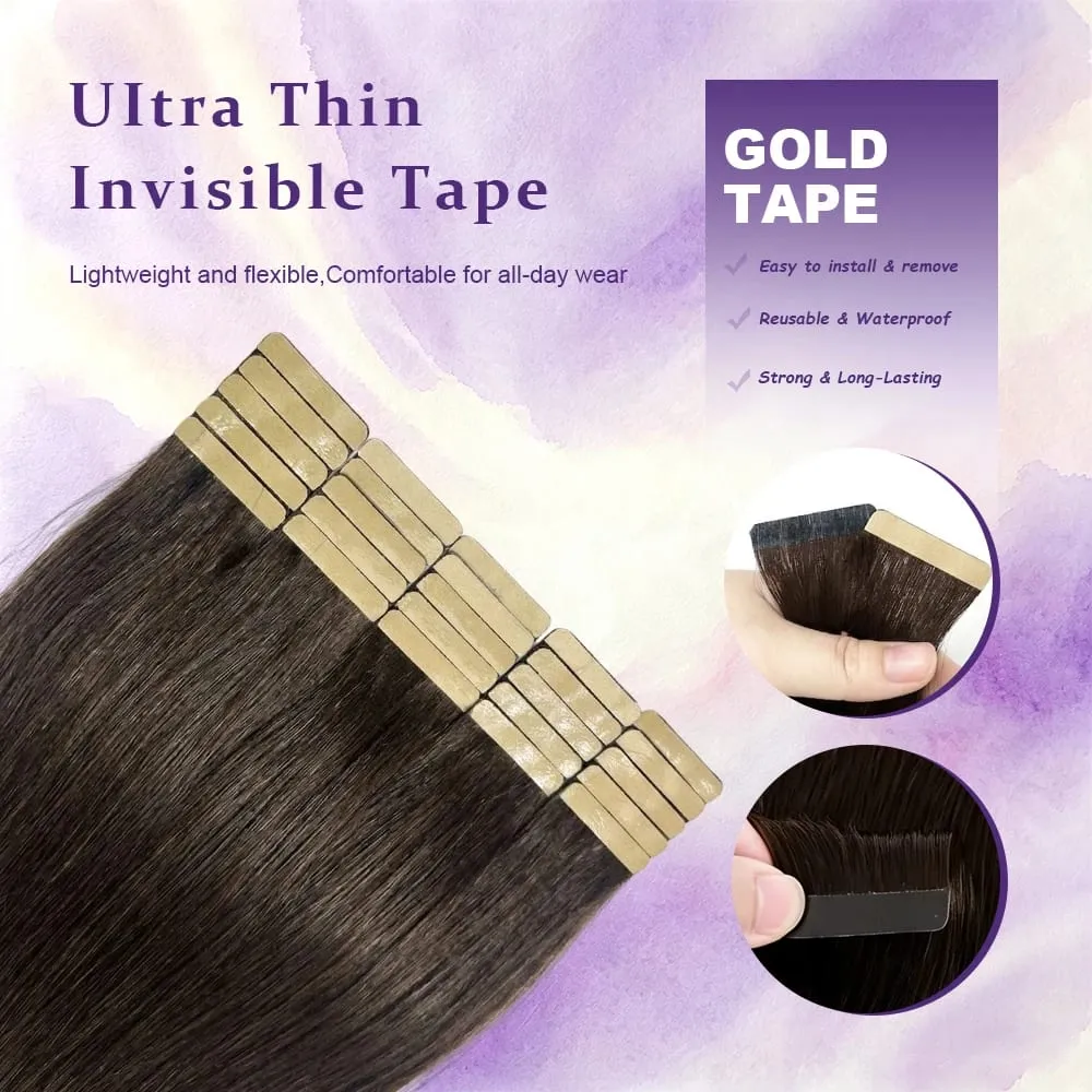 16-22 Inch Tape in Hair Extensions Human Hair Seamless Invisible Remy Hair Extensions Tape ins for Women Brazilian Dark Brown 21Pcs 50g 100% Human Hair — image 4