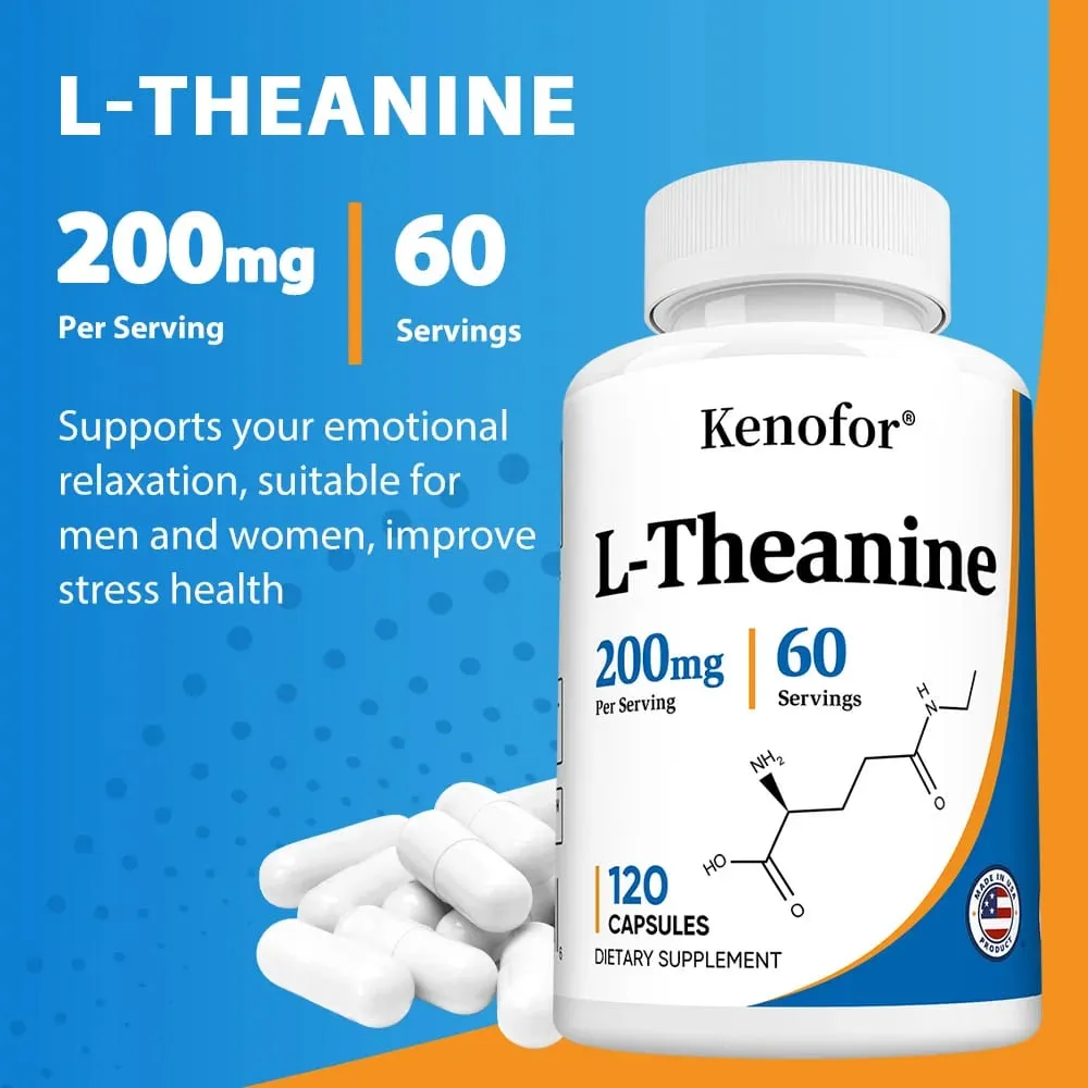 L-Theanine 200 Mg Extra Strength Theanine Supplement – Fokus och avslappningsstöd Förbättrad sömn, icke-GMO och glutenfri — image 2