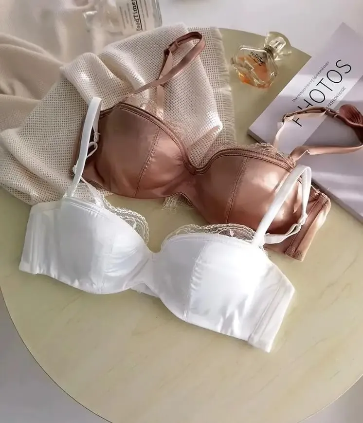 Thin section half cup underwear set panties small breasts gathered large size lingerie ultra-thin sexy lace girls bra new — image 3