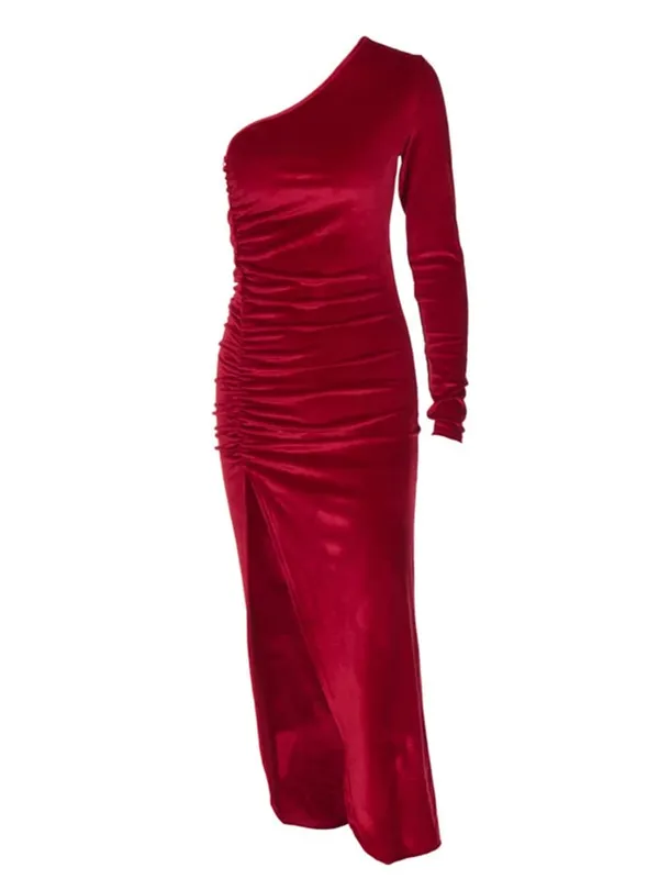 Feminino elegante manga longa festa noite veludo bodycon split lápis midi vestido 2024 primavera outono roupas