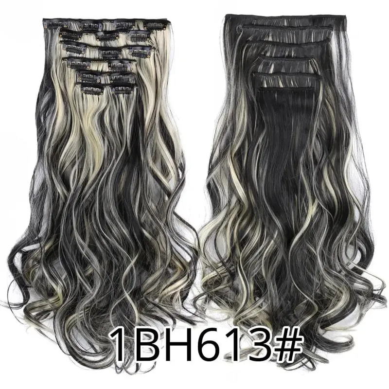 Black Clip In Extensions Straight 22" Long Synthetic Thick Clips On Hair Piece For Women 6Pcs/Set Curly Full Head Weddings Daily — image 34