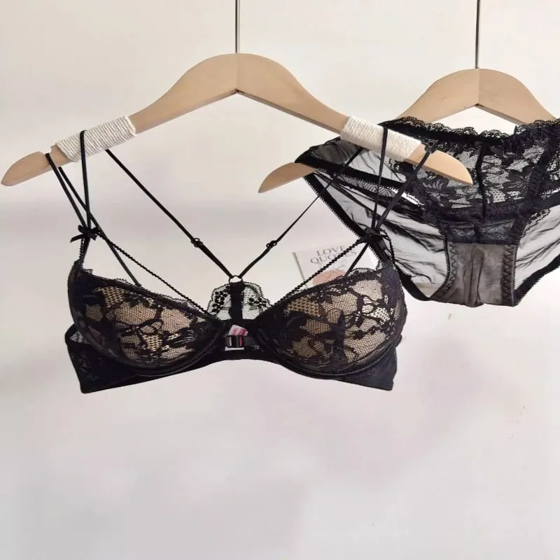 Ladies Front Fastening Lace Lingerie Set Wirefree Push Up Bra Thinly Lined Delicate Straps Comfort Sexy Everyday Underwear Set — image 3