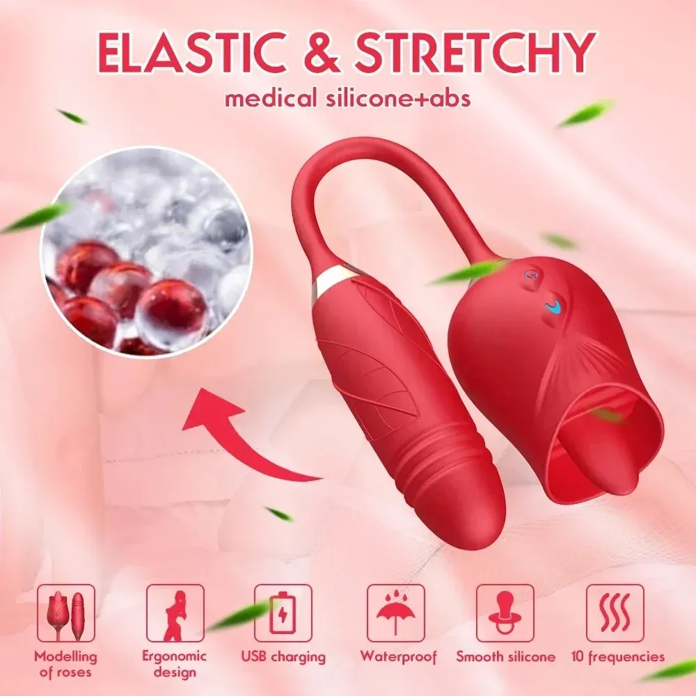 Rose Licking Vibrator para sa mga Babae Teleskopikong Dildo Napakahusay na Pagtulak sa Vagin Massager Dila Clitoris Stimulation Mga Laruan ng Pang-adulto — image 5