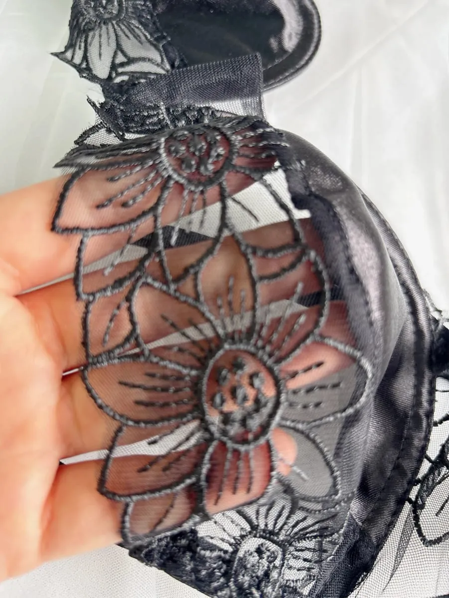 Hot-Selling 2-Piece Floral Embroidery Sexy Bra Set - Sunflower Embroidered Underwired Semi-Sheer Lingerie Set Ideal for Dates — image 6
