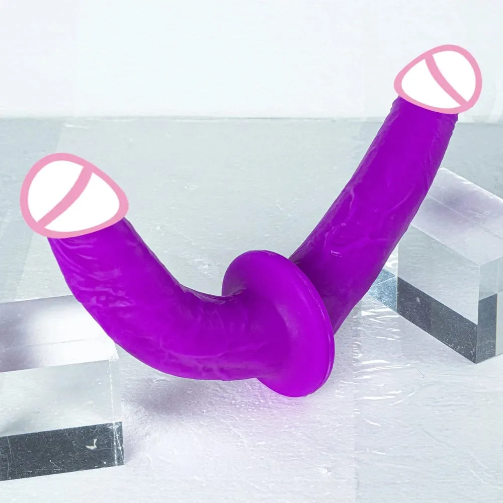 Vibrador realista de duas cabeças, pênis longo, penetração dupla, ponto g, vagina, pau anal, projetado para mulheres lésbicas, brinquedos sexuais adultos — image 4