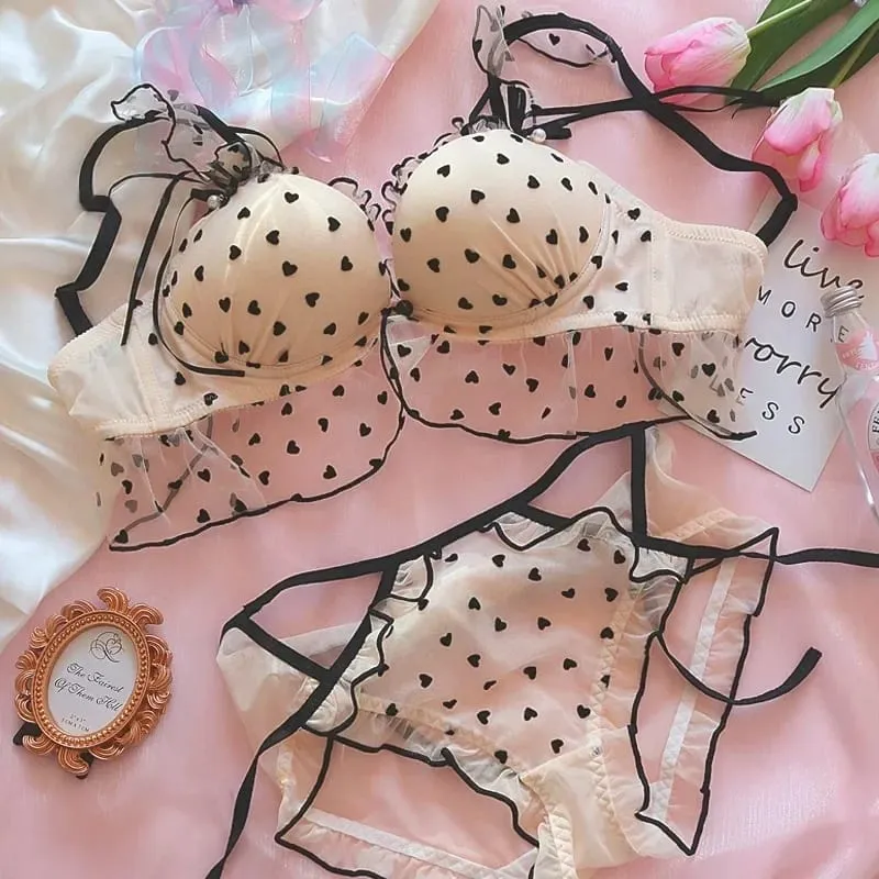 Cute Heart Lingerie Set for Girls Bralette & Panty Set Wire-Free Soft Bra Small Breasts Comfort — image 8