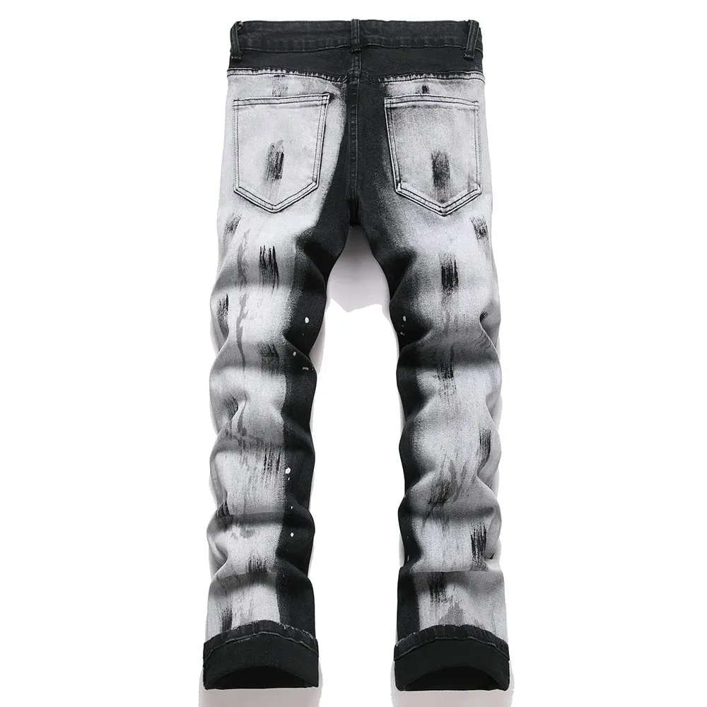 Men's Boot Cut Denim Jeans Painted Button Fly Slim Flared Pants Casual Streetwear Stretch Spandex Cotton Trousers — image 2
