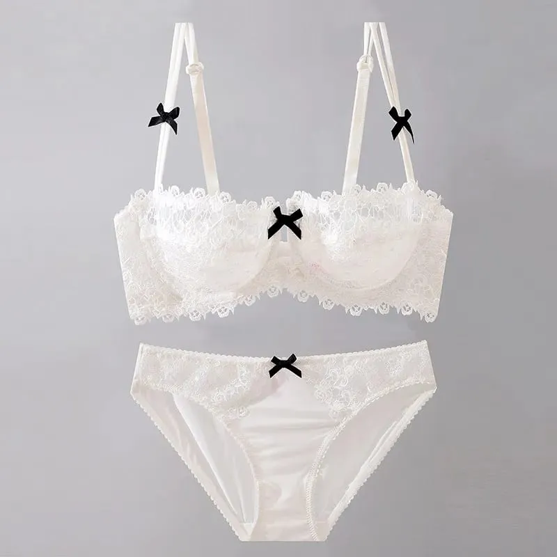 Women New Fashion Sweet Spicy Lace Lingerie Set Ultra Thin Half Cup Push Up Bra Soft Underwire Comfortable Top — image 3