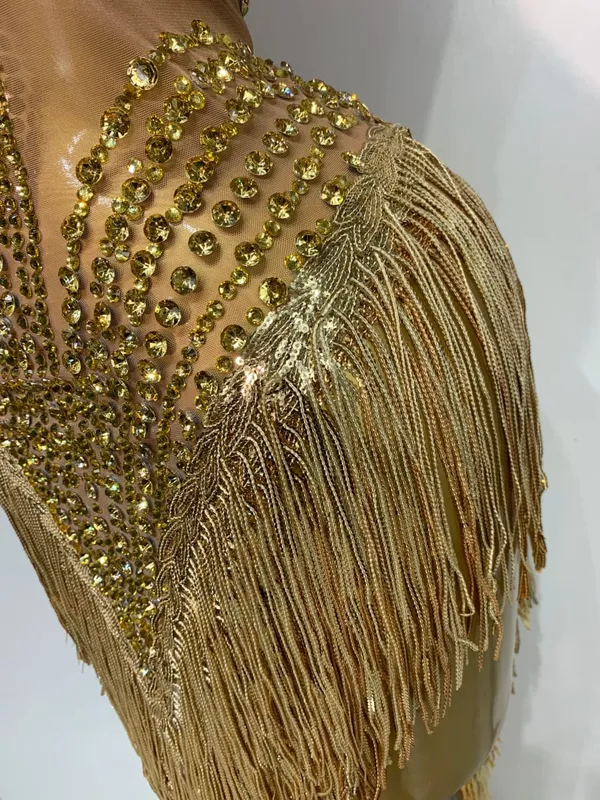 Sexy traje de palco brilhante strass malha transparente lantejoulas borla noite festa de aniversário boate dança cantor outfit — image 6
