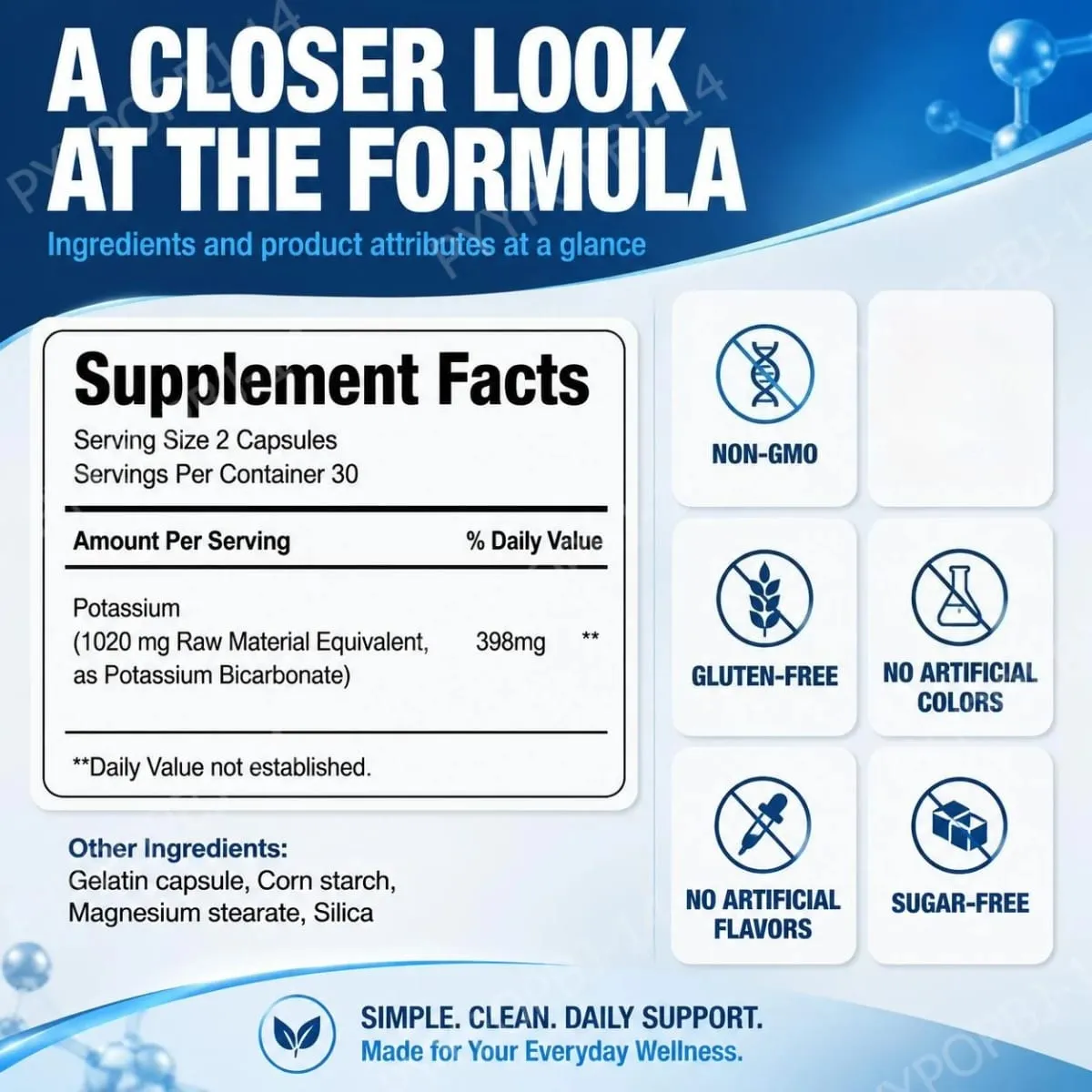 Cápsulas de suplemento de potássio Googeer para suporte diário de lacuna mineral 1020 mg equivalente a nível de potássio estável 60 cápsulas — image 3