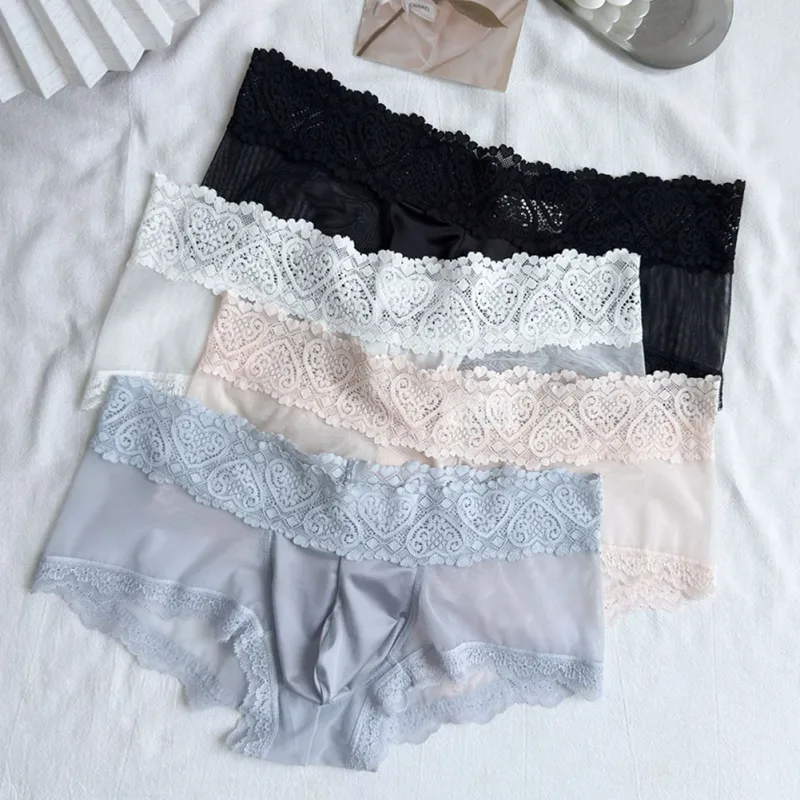 Panlalaking Ice Silk Lace Trim Manipis na Seamless Brief Makintab na 3D Pouch Magaan na Panloob na Panty Kumportable Araw-araw na Lingerie — image 4