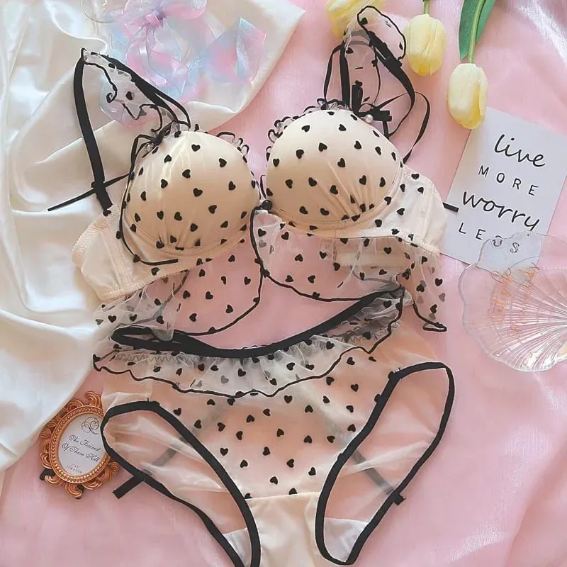 Cute Heart Lingerie Set for Girls Bralette & Panty Set Wire-Free Soft Bra Small Breasts Comfort — image 9