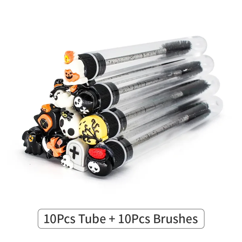 10/50pcs Professional Halloween Tube Mascara Wand - Spooky Horror & Cute Face Brushes Eyelash & Eyebrow Grooming Kit for Parties