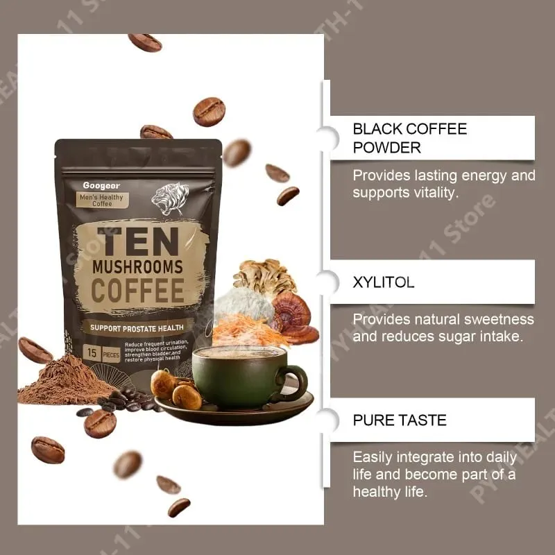 Supplement ng Mushroom Powder na may 10 Mushroom Blend Men's Healthy Mushrooms Coffee Powder Pang-araw-araw na Nutrisyon at Suporta sa Enerhiya — image 3