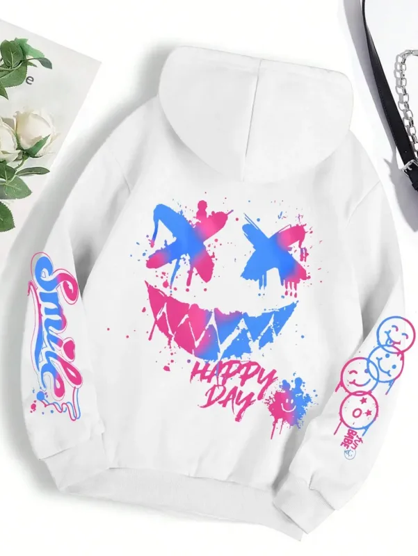 Novo outono masculino personalizado rosto sorridente impressão confortável respirável moletom com capuz ao ar livre moda de rua com capuz sweatshi — image 8