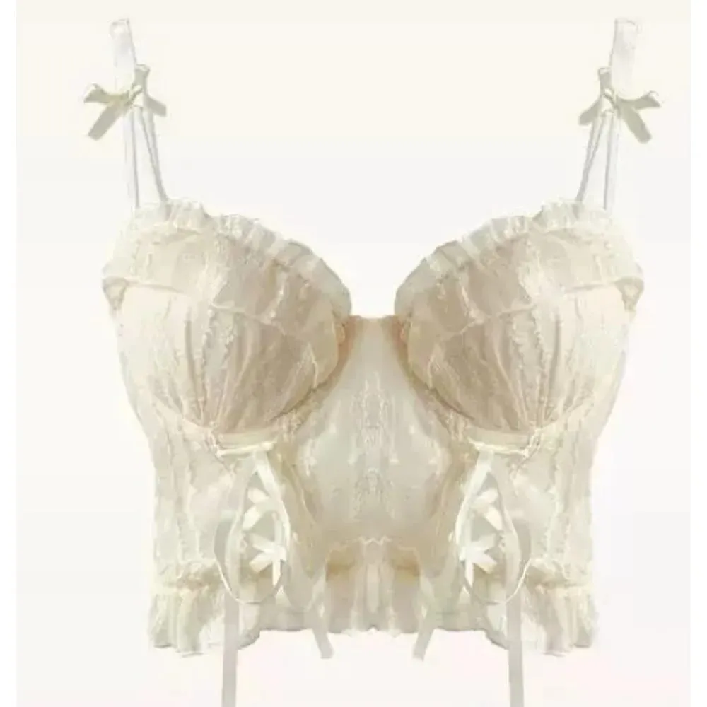 Women Lace Lingerie Set Ruffle Edge Mesh Cross Strappy Push Up Bra For Small Chest Sweet Soft Daily Comfy Underwear Two Piece — image 6