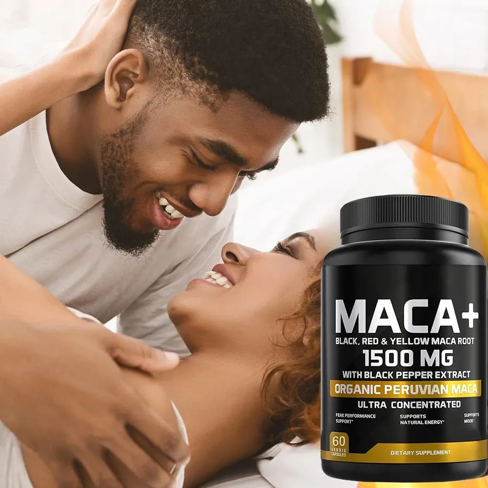 1500mg Organic Maca Root Black Red & Yellow - 60 Capsules - Black Maca Root Capsules for Men Supplement - Non-GMO Gluten-Free — image 2