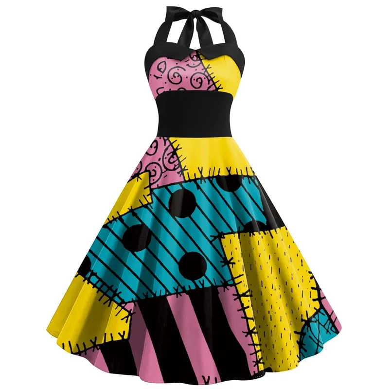 [You're My Secret] Halloween Nightmare Christmas Sally Dress Spaghetti Strap Women's Sexy Backless Dresses Patchwork Vestidos