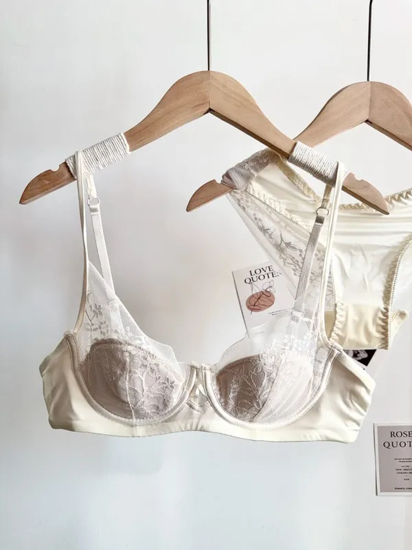 Elegant Lace Lingerie Set Women Soft Underwire Thin Cup Push‑Up Bra Panty Suit For Small Bust Size 32‑38 Daily Home Underwear