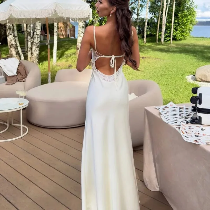 Tsiisd Fashion Satin Backless Women's Mini Dress Lace-Up Spaghetti Strap Slit Elegant Sexy Wedding Party Dress Female Dress 2026 — image 7