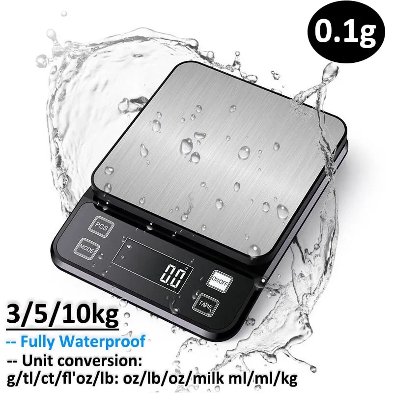 3/5/10kg 0,1g Balança de cozinha eletrônica digital LCD Display totalmente à prova d'água de aço inoxidável ferramenta de medição e pesagem — image 2