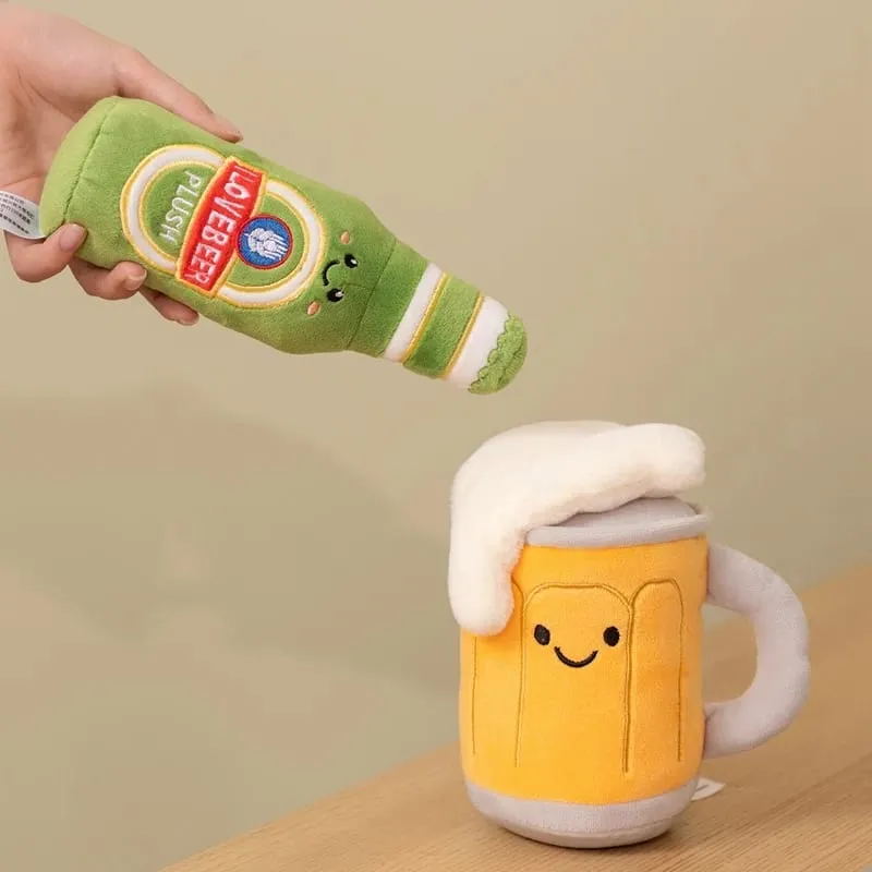 11~19cm Cute Beer Glass Bottle Drink Can Beer Barrel Plush Pillow Stuffed Kawaii Humanoid Plushie Party Prop Man Gift — image 3