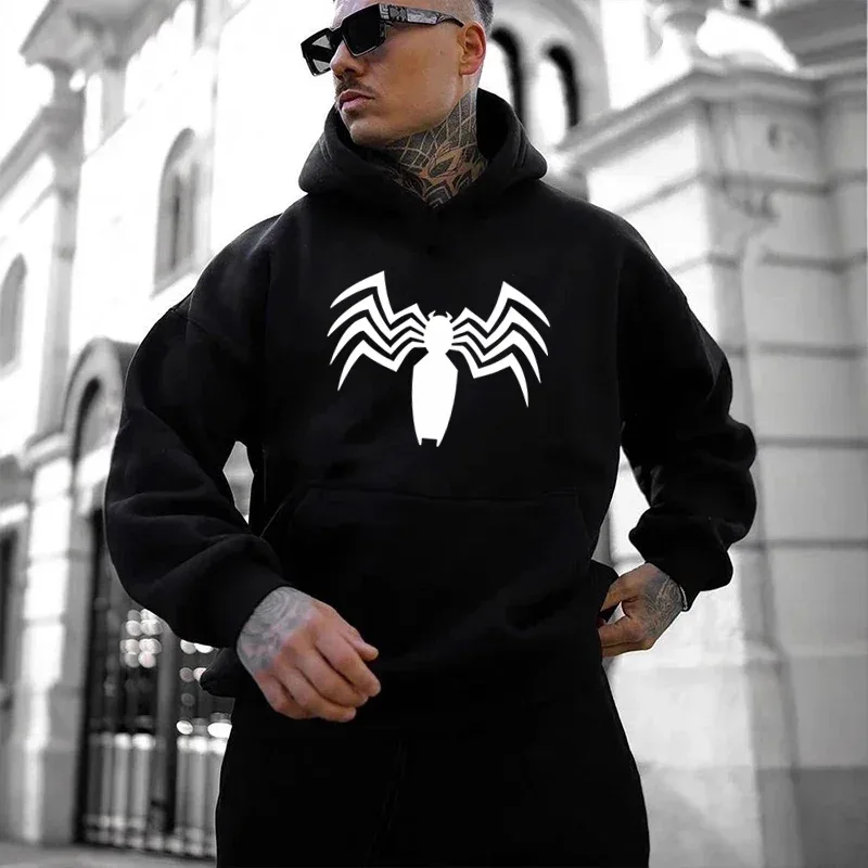 2026 outono e inverno novo moletom com capuz masculino rua moda aranha impressão esportiva feminina velo casual diversão hoodie masculino wear — image 6