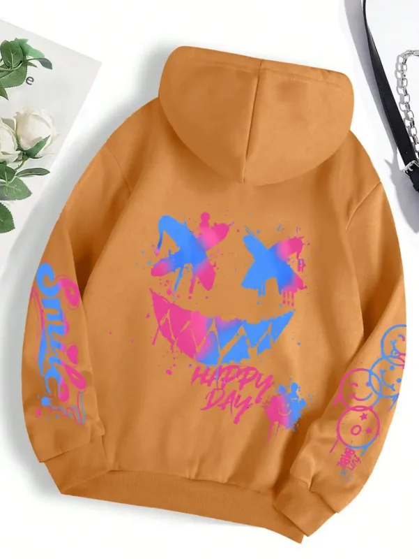 Novo outono masculino personalizado rosto sorridente impressão confortável respirável moletom com capuz ao ar livre moda de rua com capuz sweatshi — image 18
