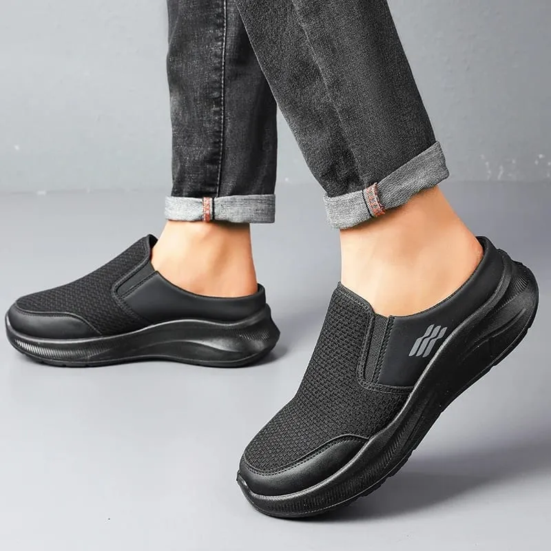 Pull-on Dual Wear Breathable Grid Knit Walking Mules Integrated Elastic Side Gore Panel Rib Segmented Full White Footwear — image 1