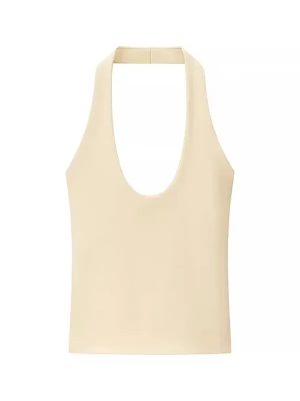 2025 Summer New Women's Solid Color Series Halter Collar Slim Backless Basic All-match Top