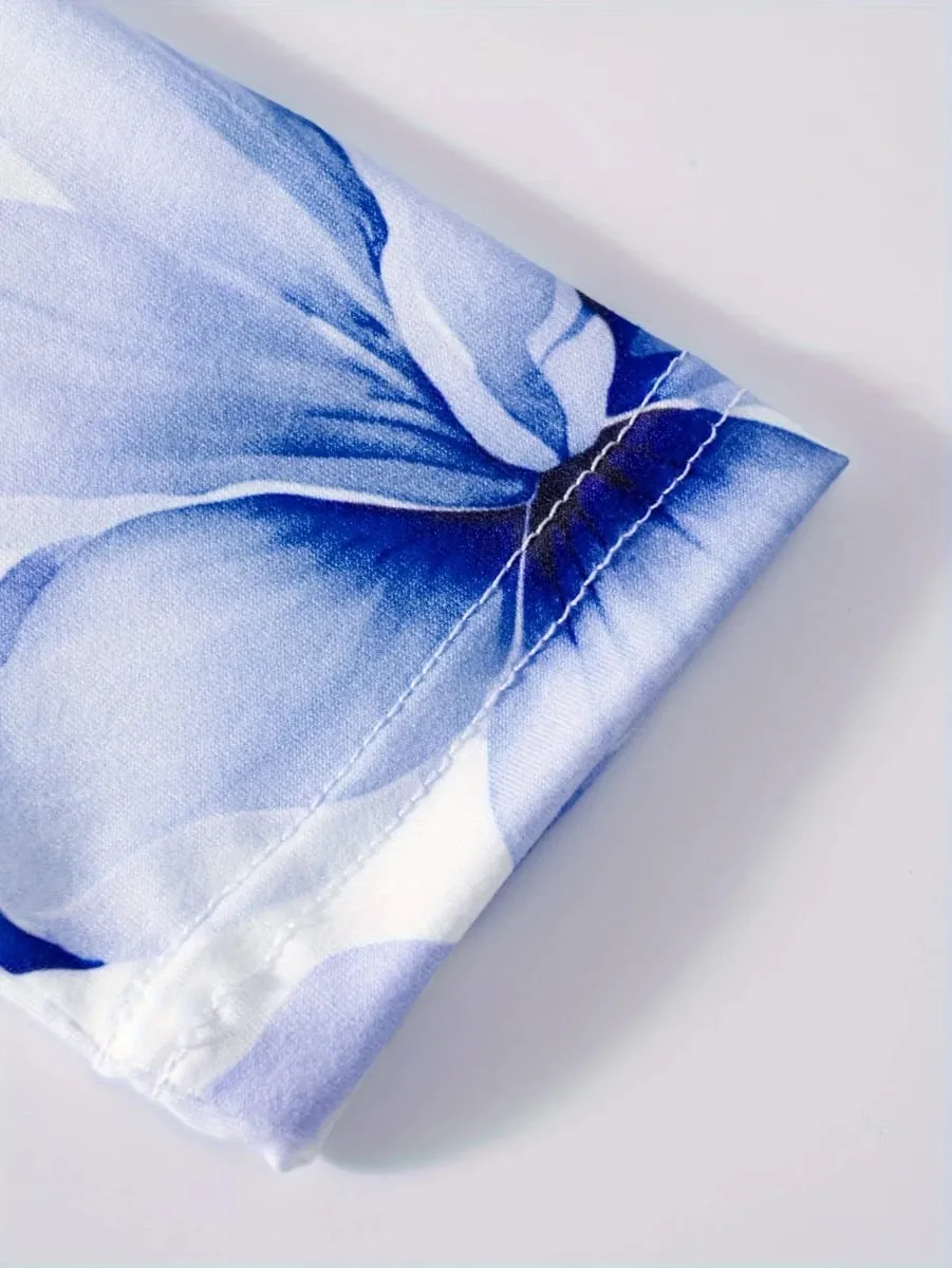 Bedrucktes Design im lässigen Stil, blaues Blumenmuster-Druckkleid für Damen — image 6