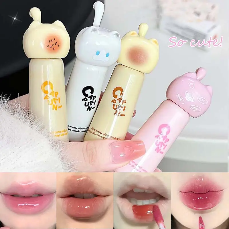 Cute Cat Water Mirror Lip Gloss Lasting Moisturizing Rose Apricot Pink Tint Lip Glaze Nude Lipstick Korean Makeup Girl — image 2