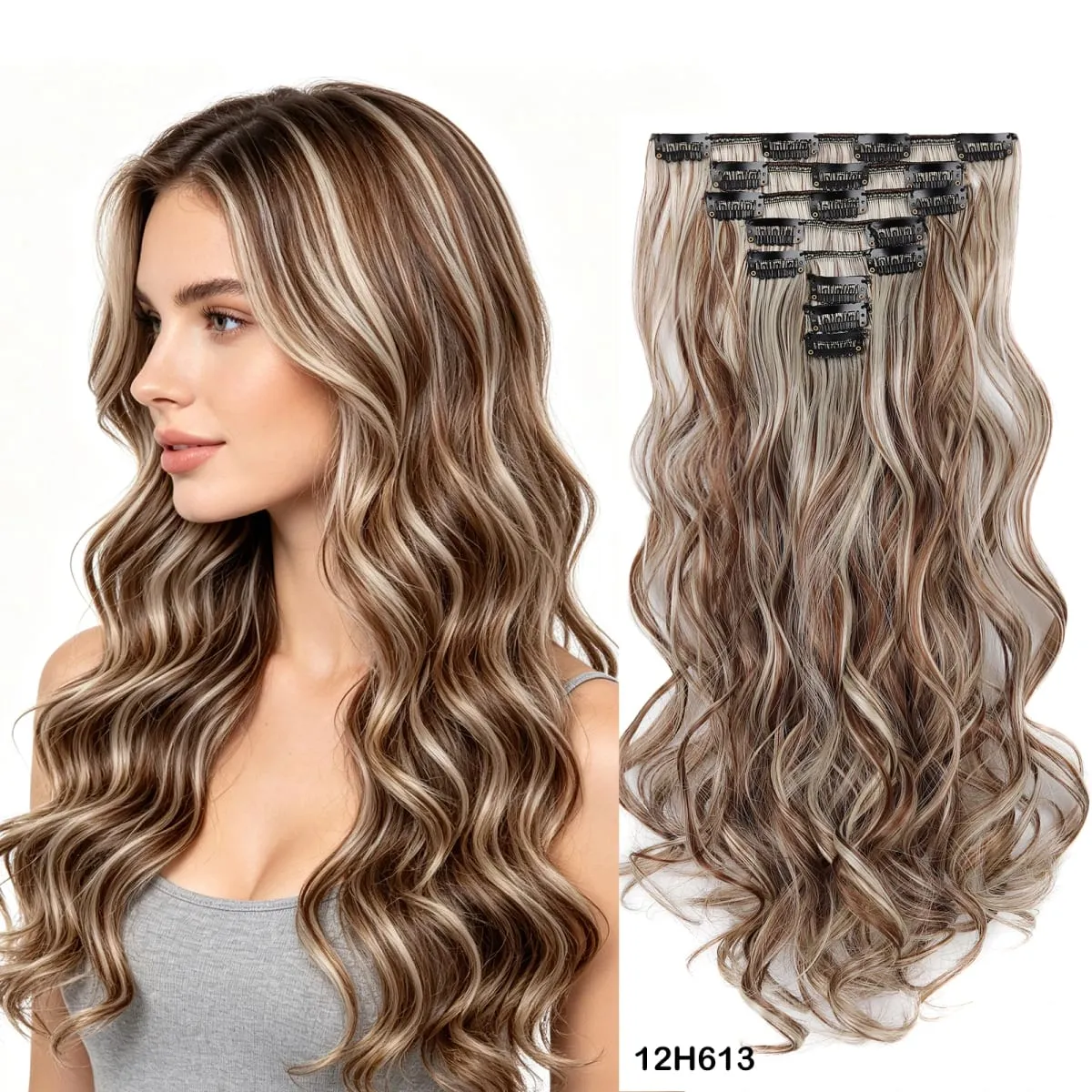 8Pcs Wavy Clip-In Hair Extensions Set 17Clips Matte Synthetic Full Head Hairpiece for Women Easy to Install