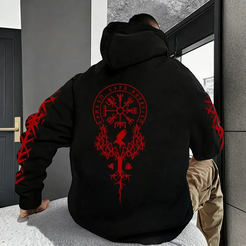 Winter and Autumn Edition Viking Nordic Runes Printed Men's Large-Sized Hooded Sweatshirt para sa Street Casual Wear — image 6