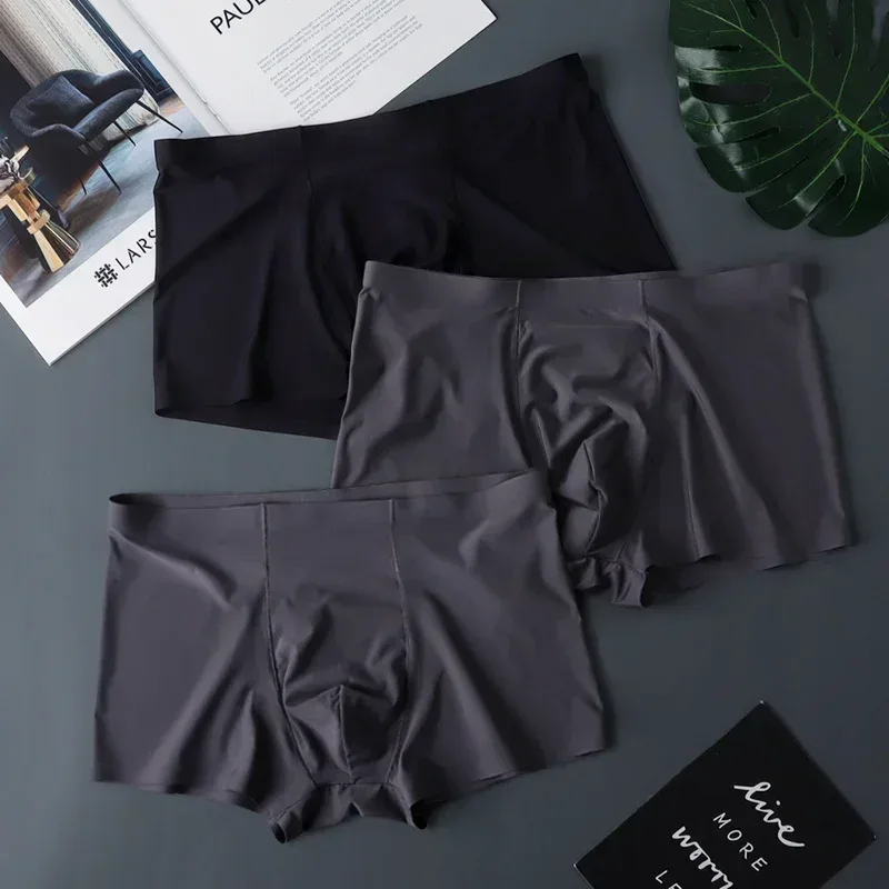 3PCS Mataas na Kalidad ng Panlalaking Ice Silk na Kasuotang Panloob sa Tag-init na Manipis Makahinga na Seamless na Panty Sexy na Panlalaking Panloob na Plus Size — image 23