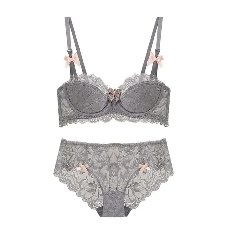 Modest French Pure Desire Bralette AB Cup Full Coverage Lace Bra & Set Small Bust Push Up Wireless for Chubby Girl Bow Plus Size — image 7