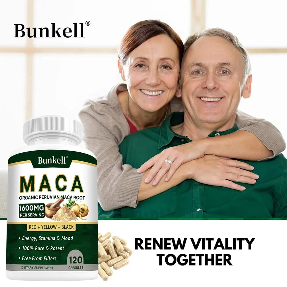 Organic Maca Root Capsules 1600mg - Black Red Yellow Maca Vitality Performance & Muscle Mass Support for Men and Women