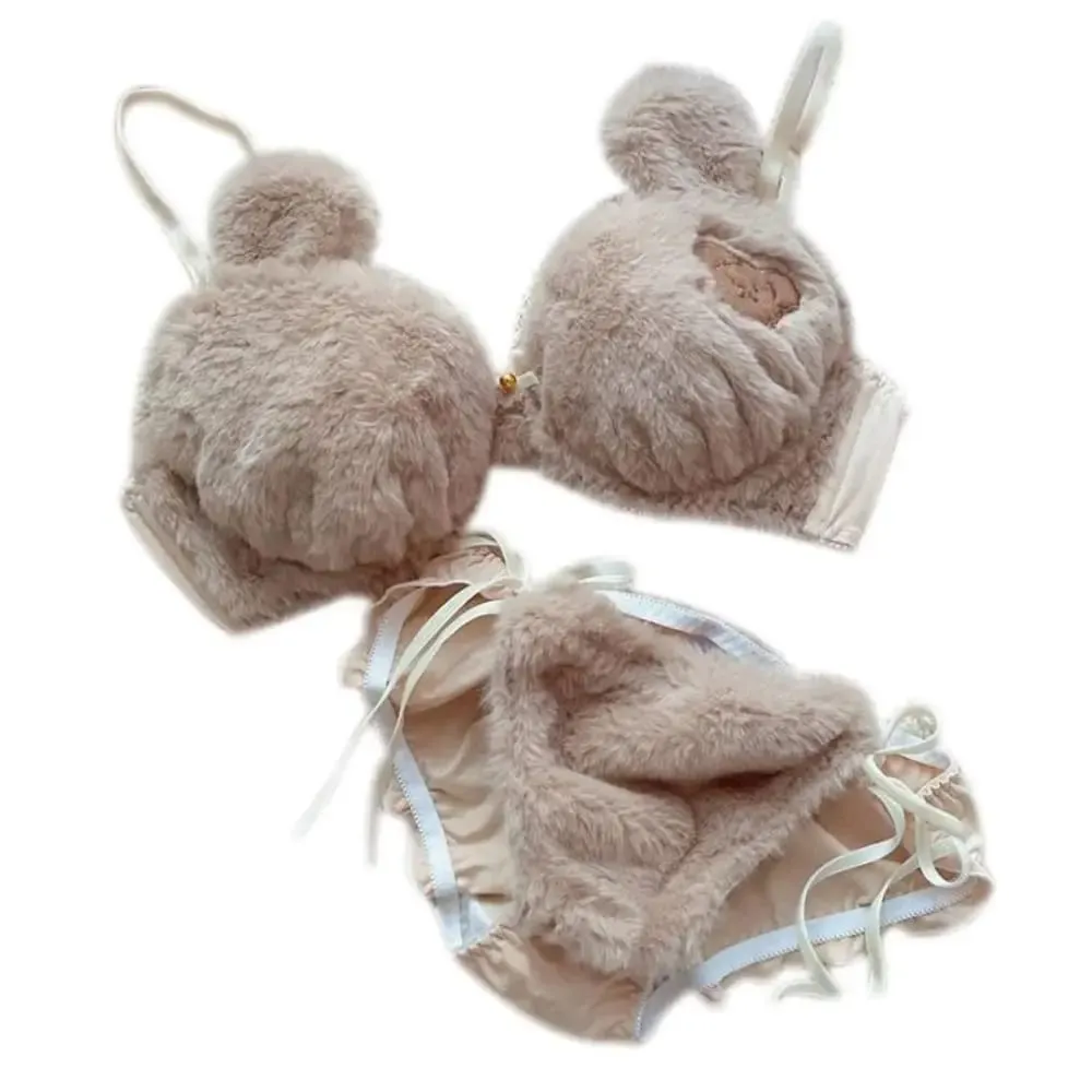 Cute Women Lingerie Set No Steel Ring Soft Winter Bra & Brief Sets Cartoon Bear Women Lingerie Winter — image 1