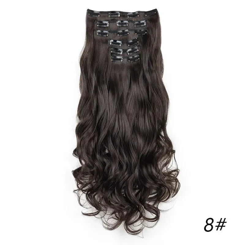 Synthetic Long Curly 16 Clips Hair Extension Heat Resistant Fiber Black Brown Hairpiece for Women Cosplay Wig Halloween Wig Part — image 18