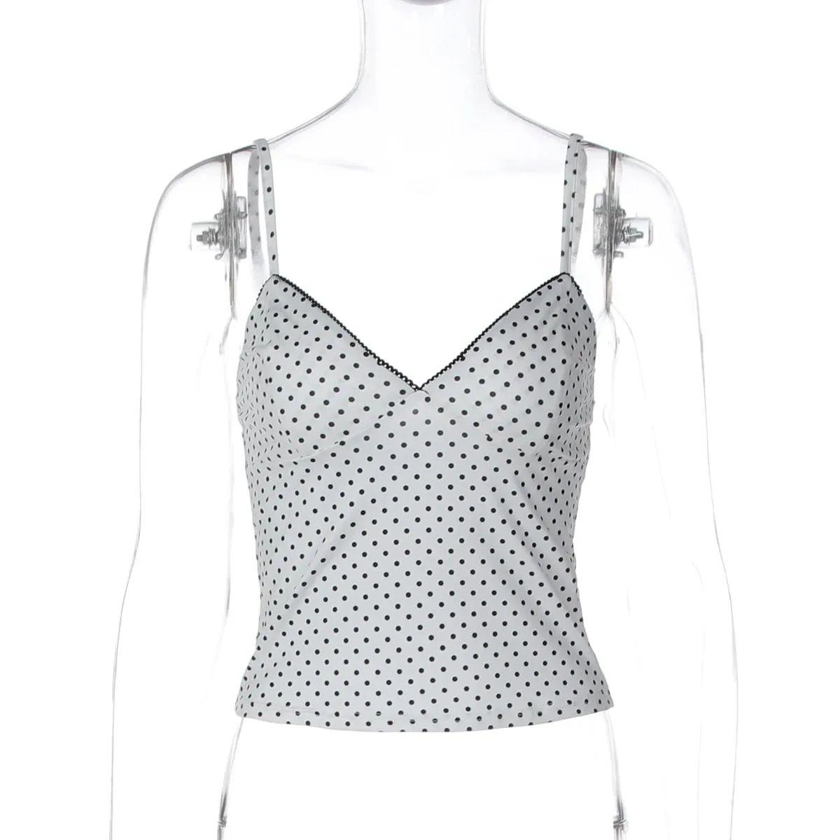 Hugcitar Polka Dot Print V Neck Slips Backless Sexy Slim Crop Camis Top Spring Summer Women Fashion Clothings Streetwear Party — image 7
