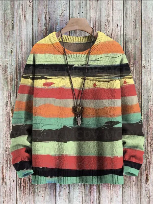 Suéter pulôver de malha com estampa vintage padrão feminino para homens — image 4