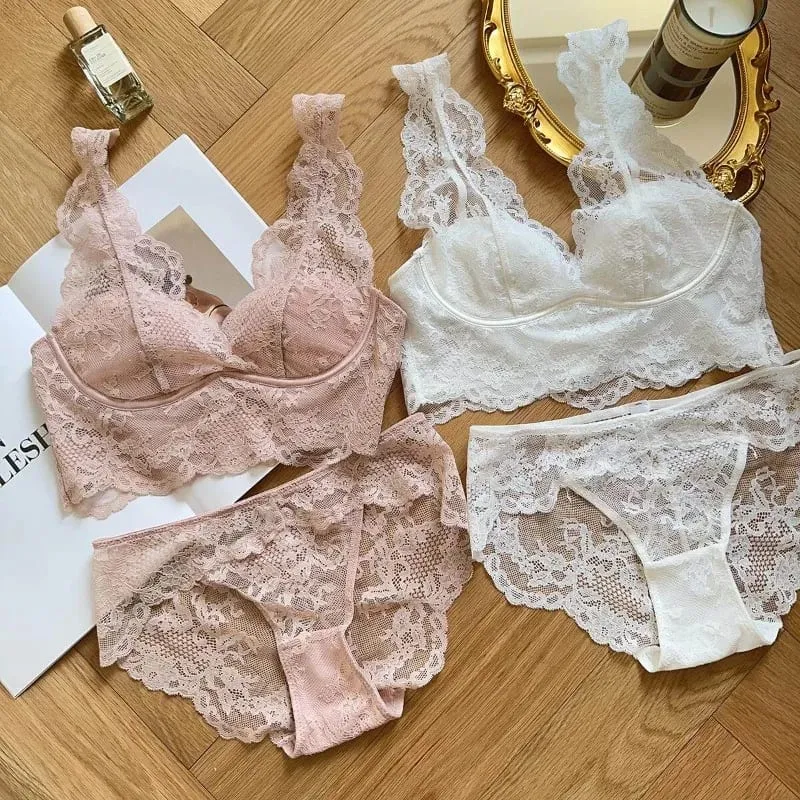 Women's French Lace Bralette Push Up Gathering No Underwire Backless Bra Sets Sheer Lingerie Outerwear Going Out Tops Size S- XL — image 5
