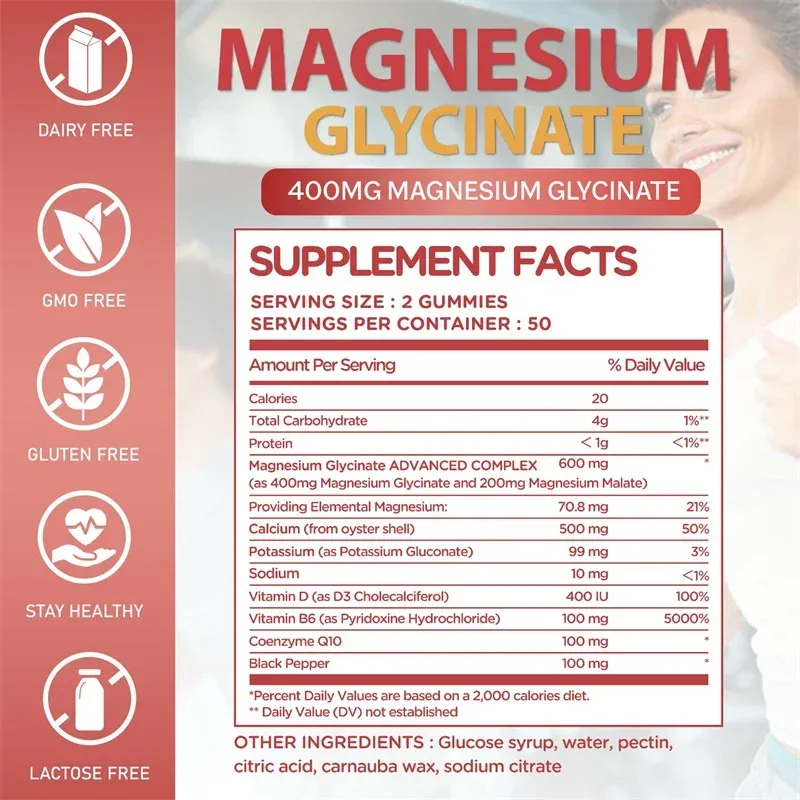 Magnesium Glycinate Gummies - Brain Health Strengthen Muscles and Bones Improve Sleep Relax Nerves — image 2
