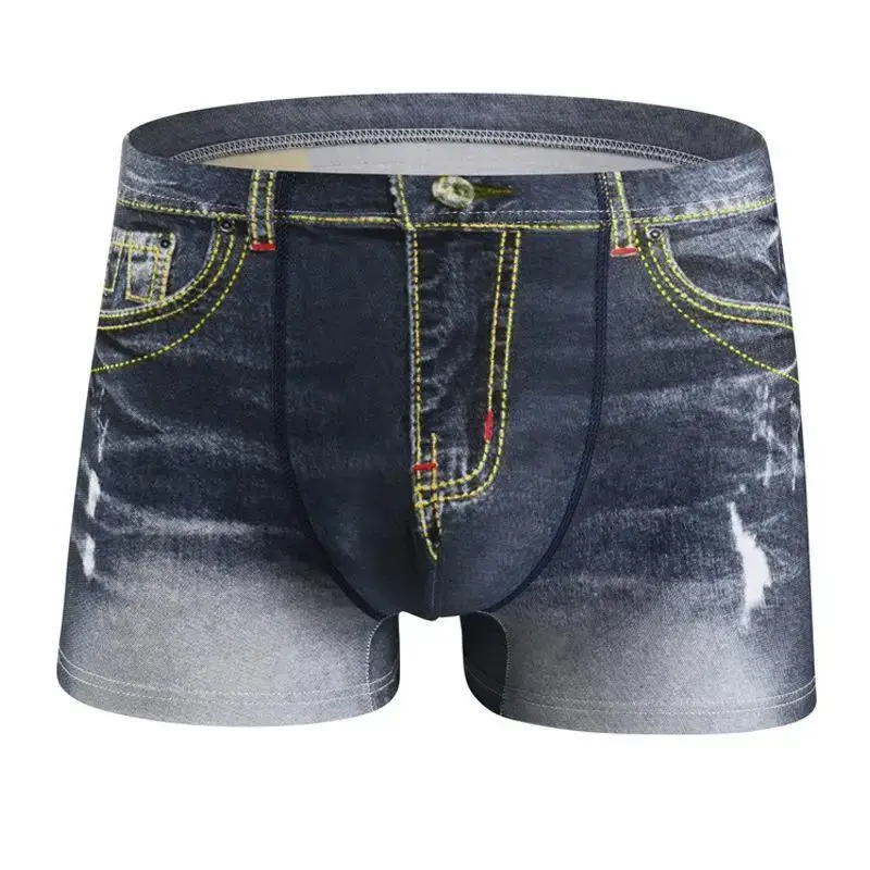 1PCS Panlalaking damit na panloob na denim print cotton na hugis U na disenyo, breathable na boksingero, panlalaking cotton na komportable