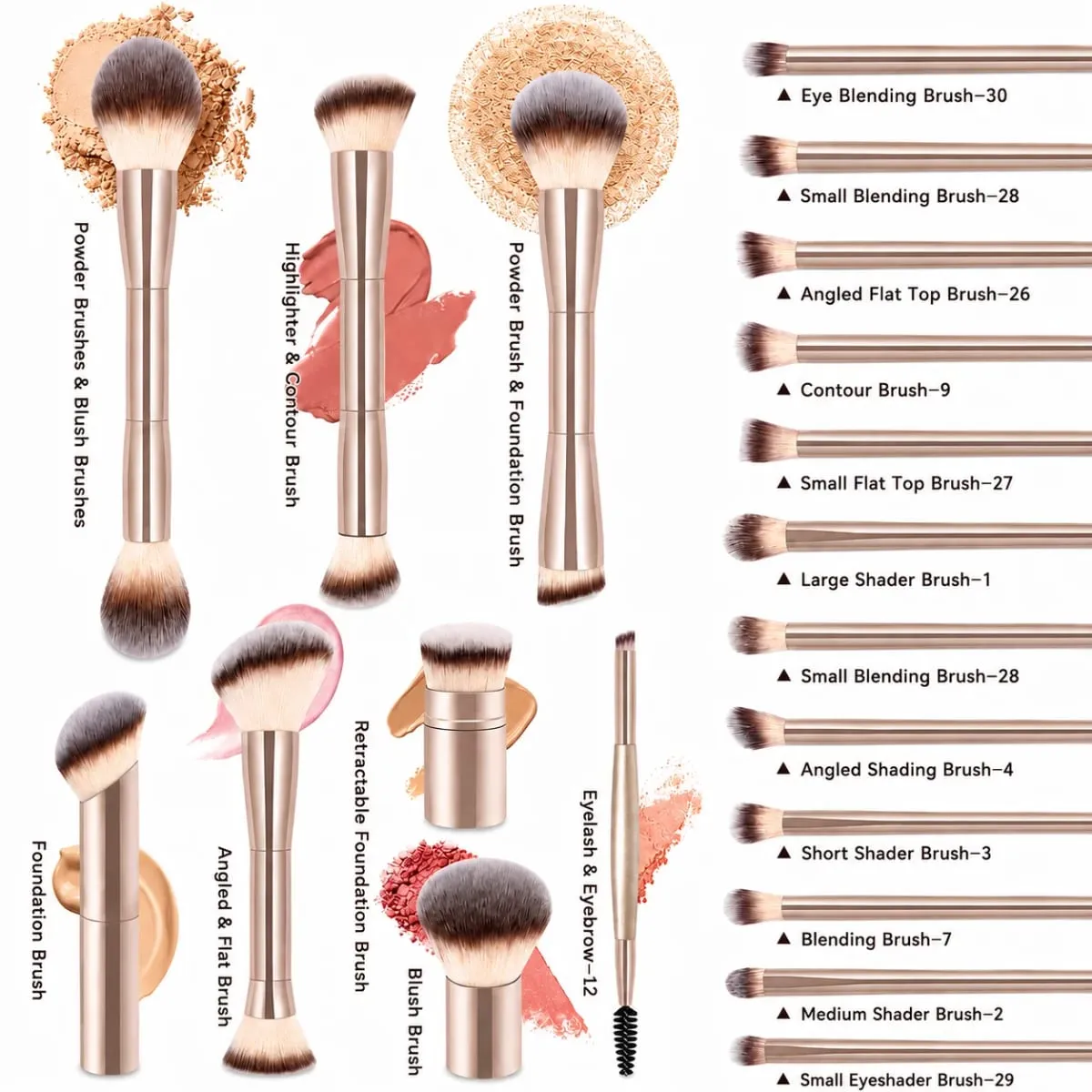 20-Piece Professional Makeup Brushes Set Metal Handle Wand With Velvet Pouch Soft Foundation Powder Blush Eyeshadow Eyebrow B — image 4